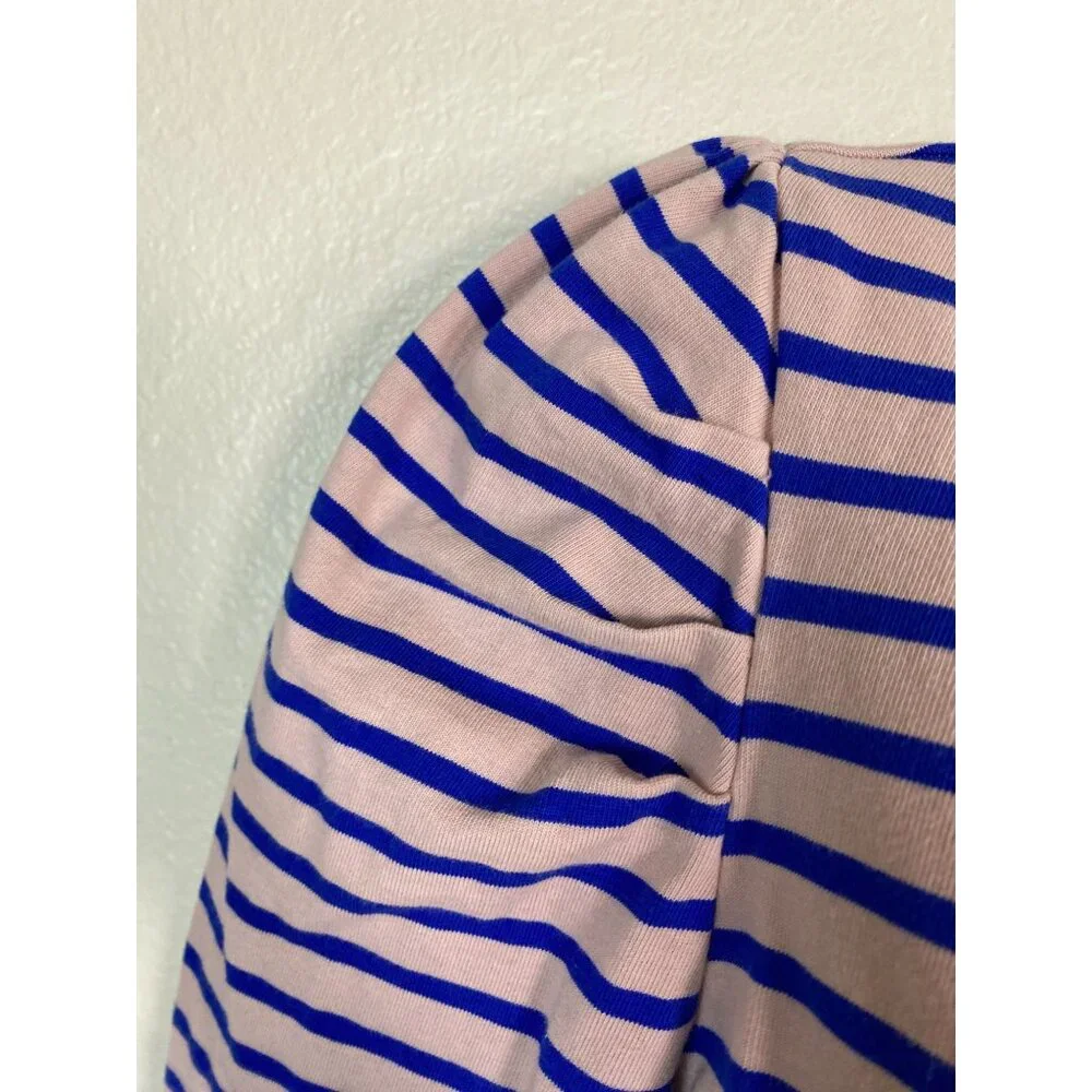 Boden Womens Long Sleeve Striped Top Size 14 Blue Pink Cotton‎ Puff Sleeve Boho